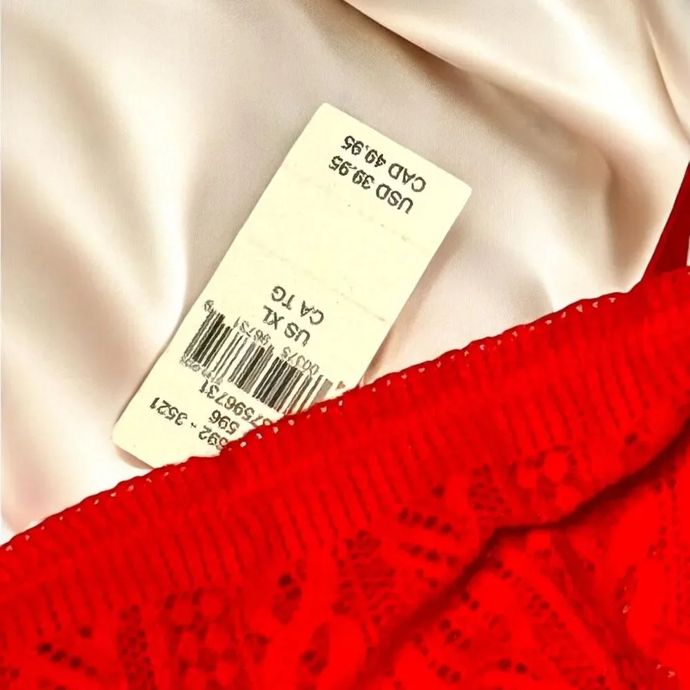NWT Aerie Women's XL Bralette Lace longline Bralette pullover holiday floral red - Picture 6 of 7